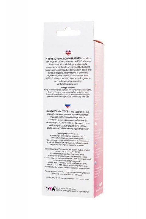 A-TOYS, Vibrator Fela with Clitoral Stimulator, Silicone, Pink, 20.5 cm, 10 speeds, 2xAAA