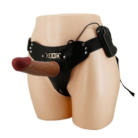 PRETTY LOVE - HARNESS BRIEFS Starks Universal Strap-On Harness 6,9'' Vibration Dildo Light Brown