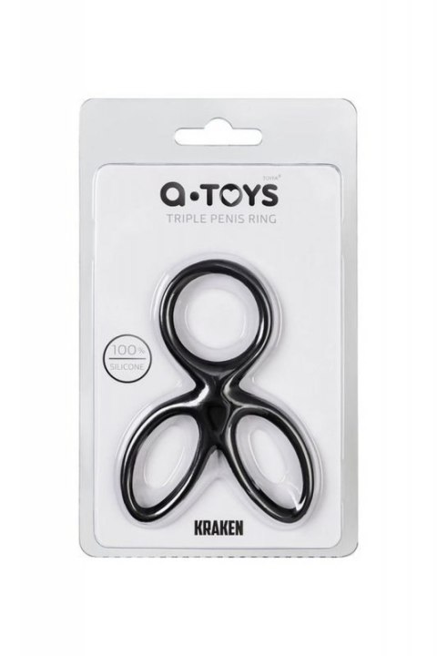 A-TOYS Triple penis ring KRAKEN, silicone, black, 10 cm