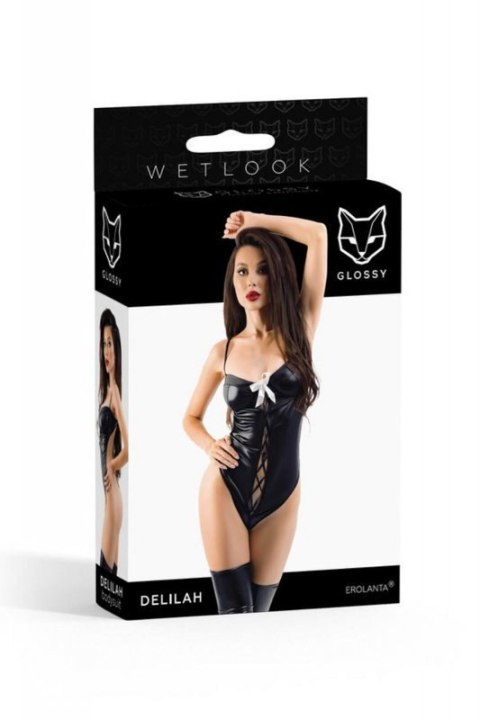 Glossy Delilah Bodysuit made of Wetlook material, black, XL