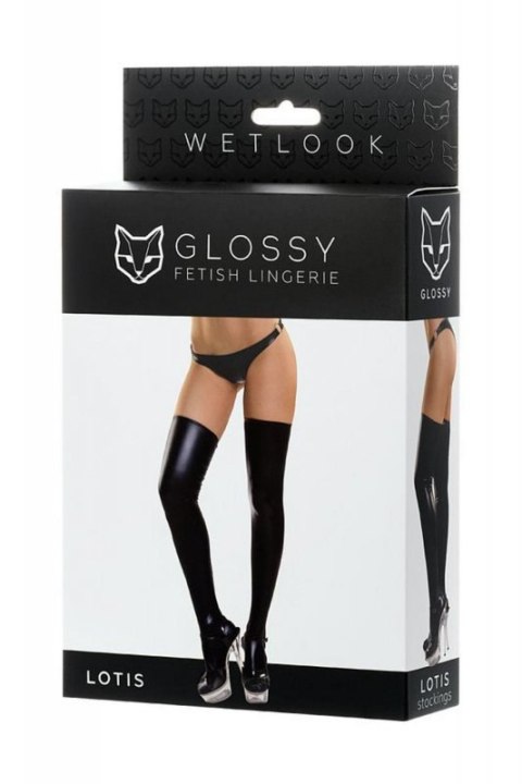 Glossy stockings made of Wetlook material, black, XL